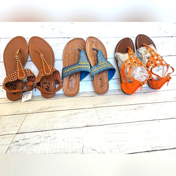 LOT of 3 Pairs Sandals Like New & New Tan Studded Orange Blue Denim Shoes 6/7 - Picture 16 of 16